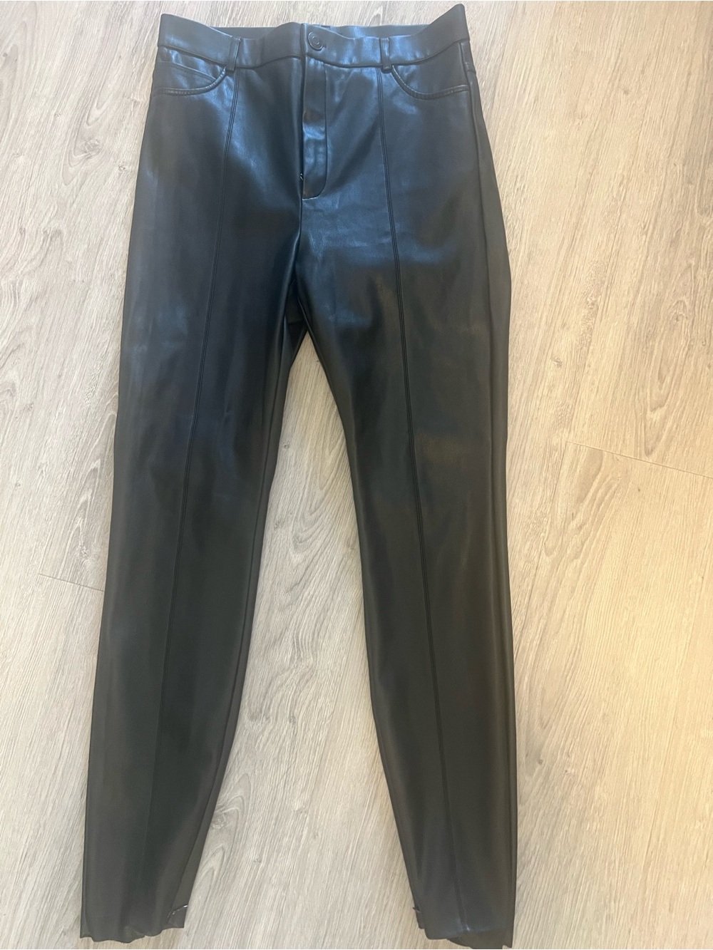 Zara Black Faux-Leather Skinny Pants with Center Crease